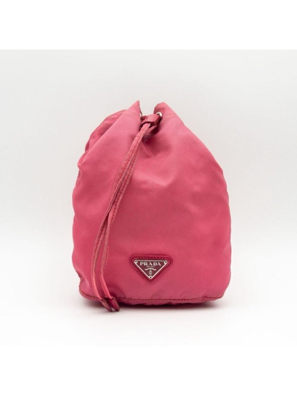Prada Tessuto Nylon Drawstring Pouch Triangle Logo Pink - Picture 2 of 10